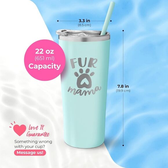 SassyCups Fur Mama Insulated Stainless Steel Tumbler with Lid and Straw - Mint - Picture 3 of 6